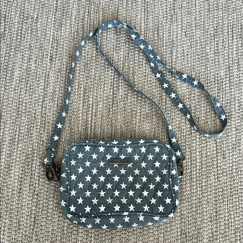Bella Taylor Gray Star Print Quilted Crossbody Bag